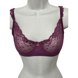 Eberjey NWT Women's Lace Mesh Bralette Size 36C Purple Stretch Adjusted Straps